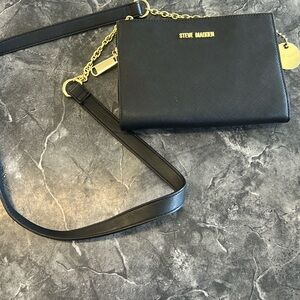 Steve Madden Black-and-Gold Cross-Body Bgreer Clutch wallet purse